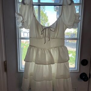 Cream Ruffled Dress with Puff Sleeves